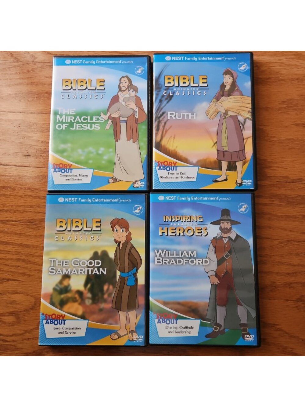 Nest Family DVDs Lot of 4 The Bible Animated Classics(3)  & Inspiring Heroes(1)